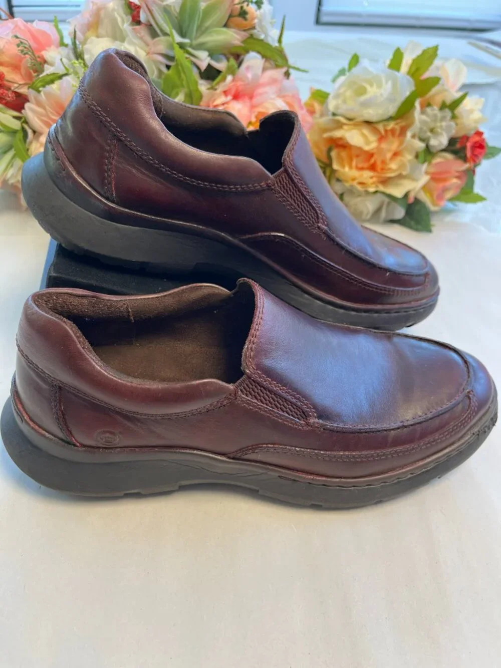 Born Brompton II Men’s 8.5M Burgundy Leather Slip-On Loafers